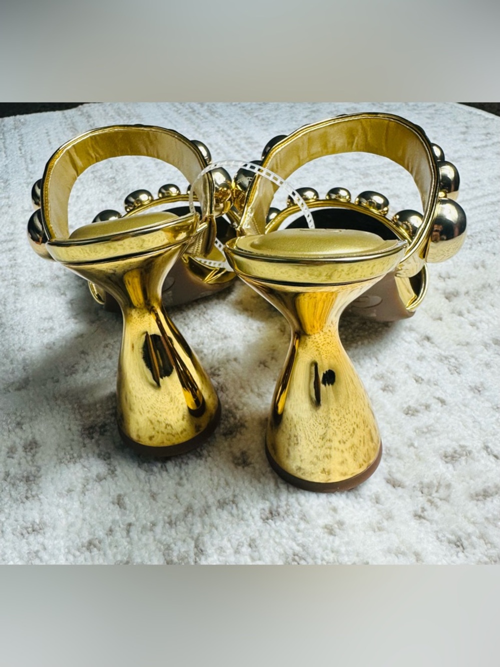 Gianni Bini Metallic Gold Beaded Double-Strap Heels - Picture 2 of 10